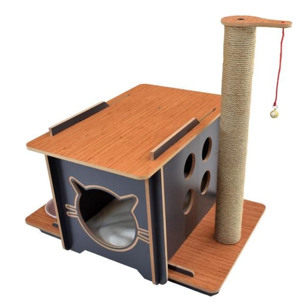 İndigo Kedi Evi Kulübesi Mama Su Kabı Tırmalamalı Minderli - Görsel 2