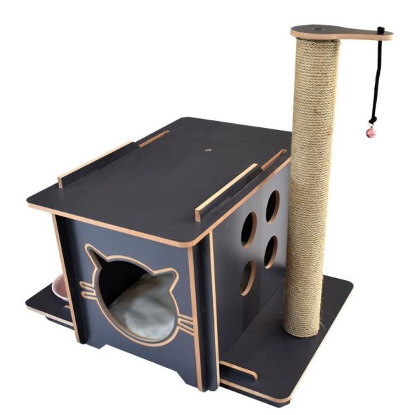 İndigo Kedi Evi Kulübesi Mama Su Kabı Tırmalamalı Minderli - Görsel 3