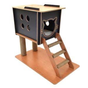 İndigo Kedi Evi Kulübesi Merdivenli Tırmalamalı ve Minderli