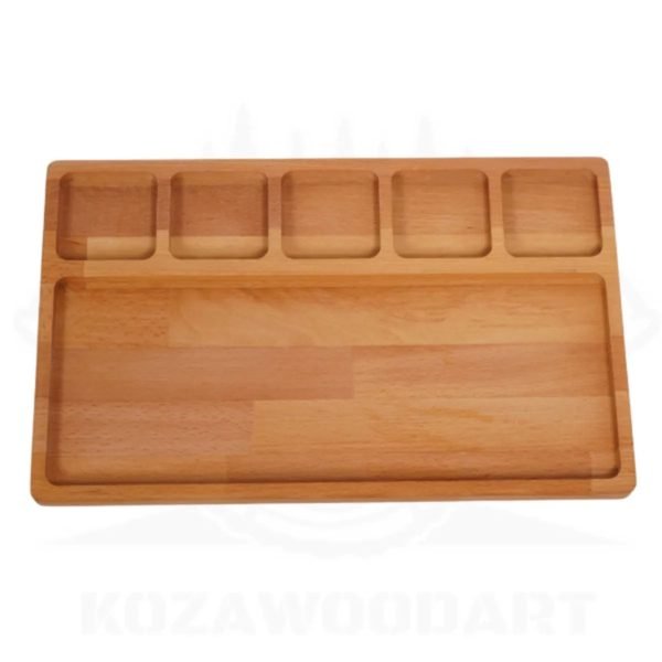 Woo 6 Gözlü Ahşap Kahvaltı ve Çerez Sunum Tabağı 25x40 cm